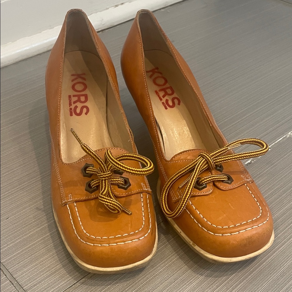 Michael Kors Tan Leather Lace-Up Heels